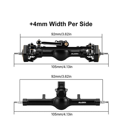SCX24-190BKFR INJORA +4mm Extended Aluminum Front & Rear Axles Set for Axial SCX24 (Black)