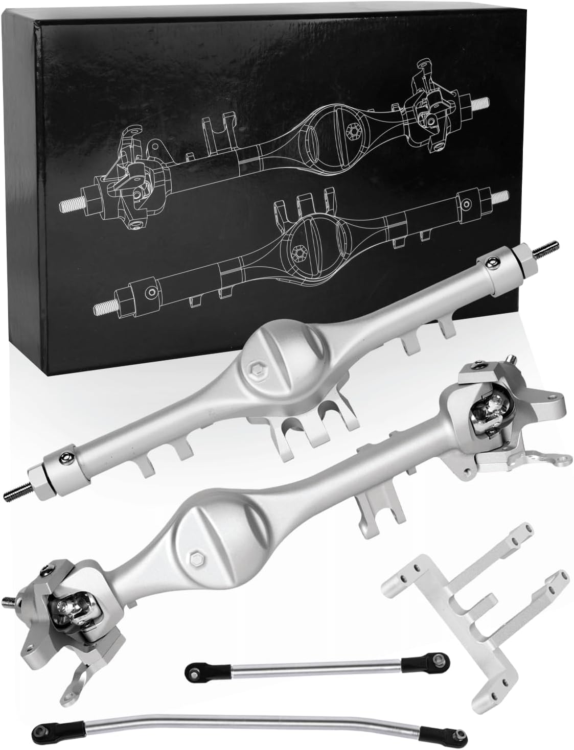 Houston RC Aluminum Front and Rear Axles for VS4-10, SCX10 III and custom builds - Silver Finish