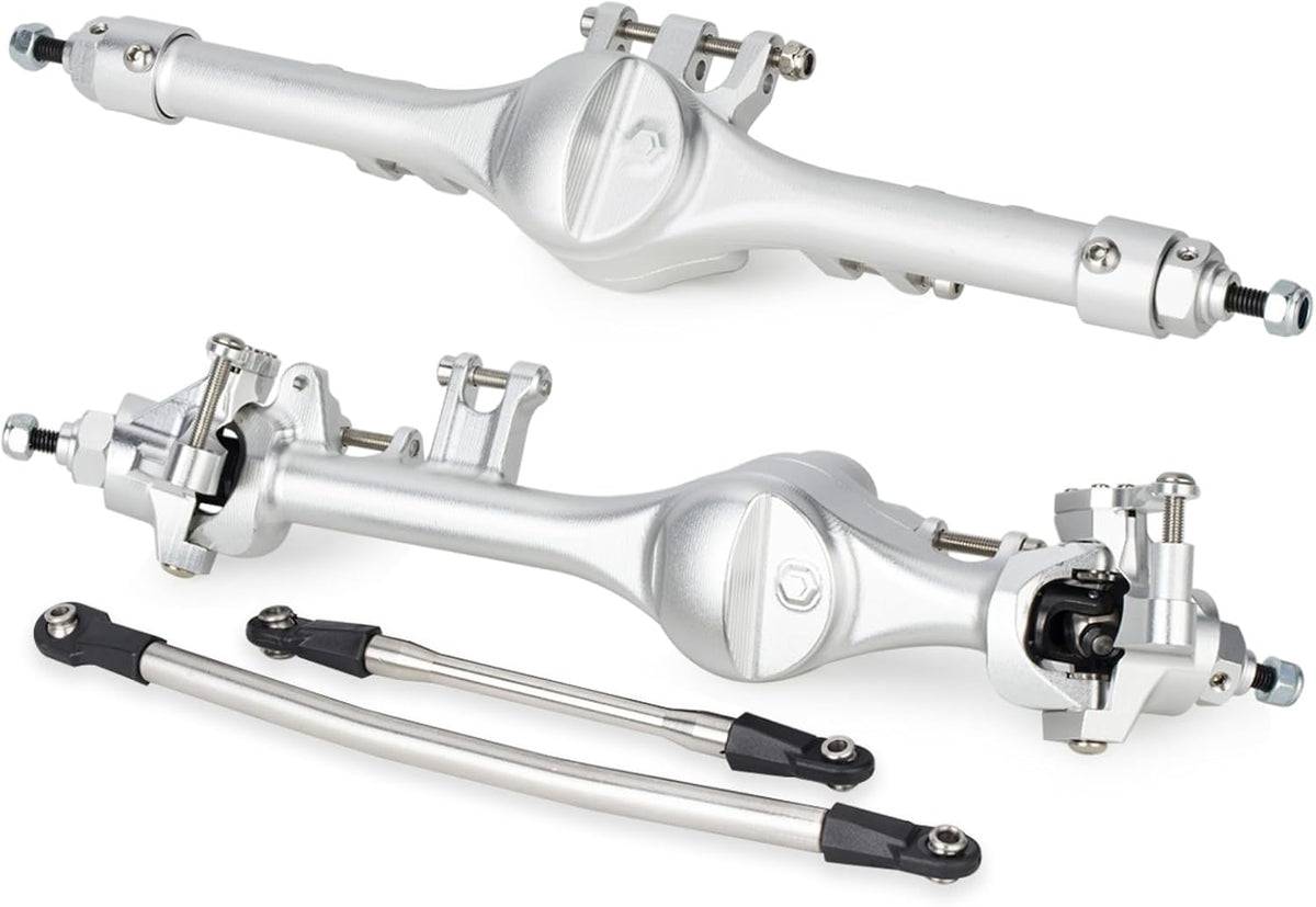 Houston RC Aluminum Front and Rear Axles for VS4-10, SCX10 III and custom builds - Silver Finish
