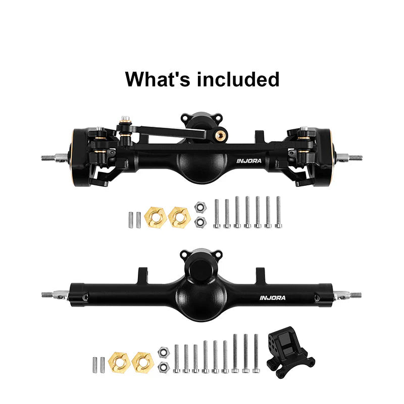SCX24-190BKFR INJORA +4mm Extended Aluminum Front & Rear Axles Set for Axial SCX24 (Black)