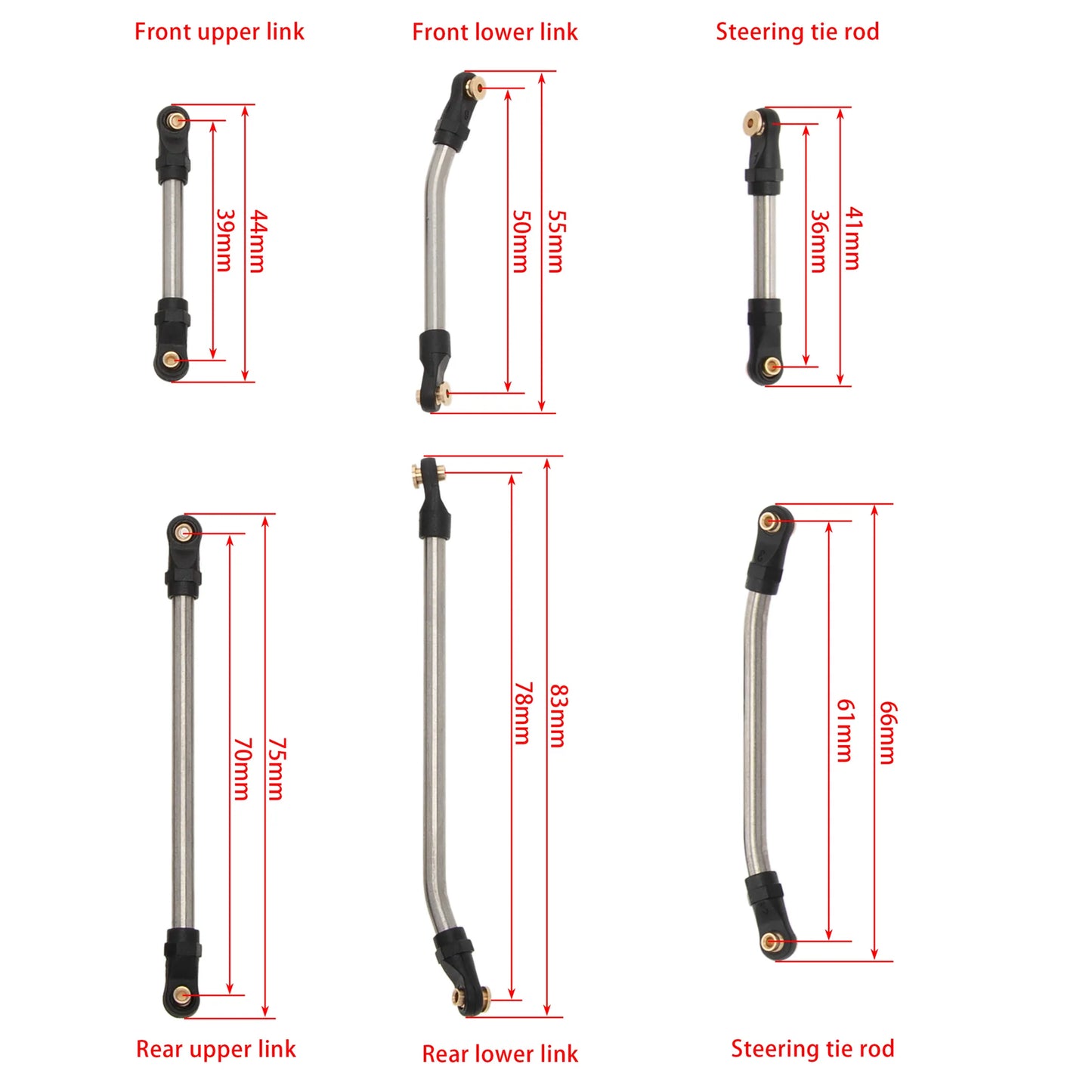 Meus Racing Stainless Steel High Clearance Chassis Links Steering Links Set 10pcs 155mm Wheelbase for 1/24 Rock Crawlers like SCX24 Gladiator | Power Wagon