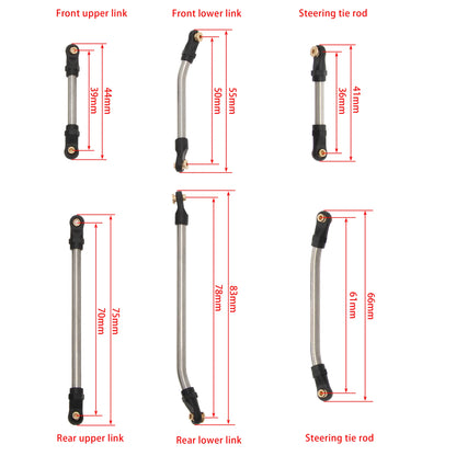 Meus Racing Stainless Steel High Clearance Chassis Links Steering Links Set 10pcs 155mm Wheelbase for 1/24 Rock Crawlers like SCX24 Gladiator | Power Wagon