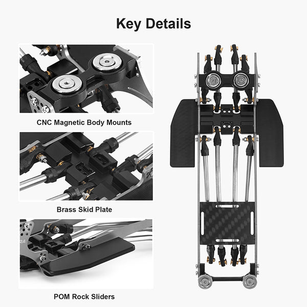 INJORA Rockover Titanium LCG Chassis Kit for 1/24 SCX24, 156mm Wheelbase, 18° Skid Angle - INC-24H