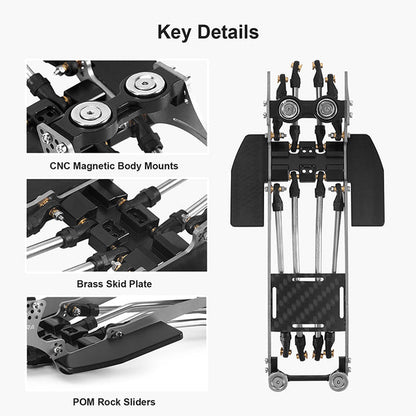 INJORA Rockover Titanium LCG Chassis Kit for 1/24 SCX24, 156mm Wheelbase, 18° Skid Angle - INC-24H