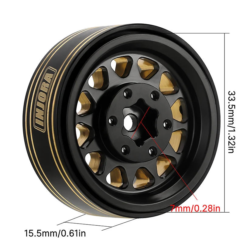 Injora 1.3” Brass Beadlock Wheels for 1/24 or 1/18 RC Crawler - YQW-1301BGD