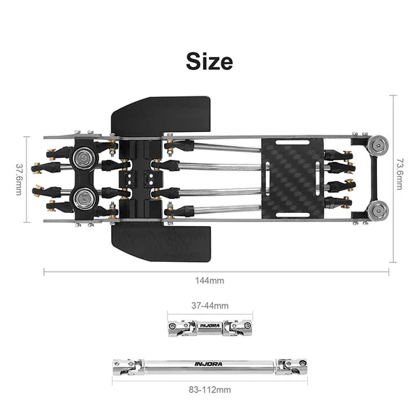 INJORA Rockover Titanium LCG Chassis Kit for 1/24 SCX24, 156mm Wheelbase, 18° Skid Angle - INC-24H