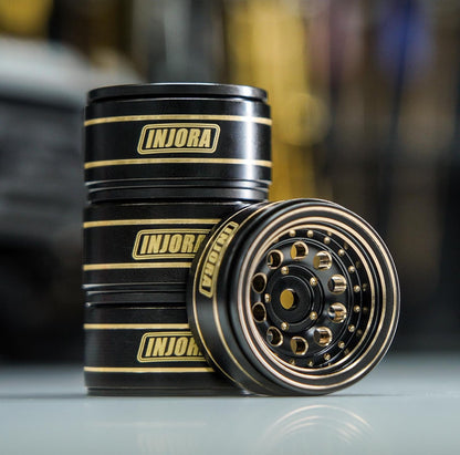 YQW-1008 INJORA 1.0 Beadlock Wheel Rims Black Coating Brass Rims for 1/24 1/18 RC Crawler Car Axial SCX24 AX24 TRX4M FCX24, 39g(Black)