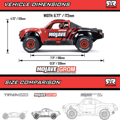 ARA2104T1 MOJAVE GROM MEGA 380 Brushed 4X4 Small Scale Desert Truck RTR with Battery & Charger, Red/Black