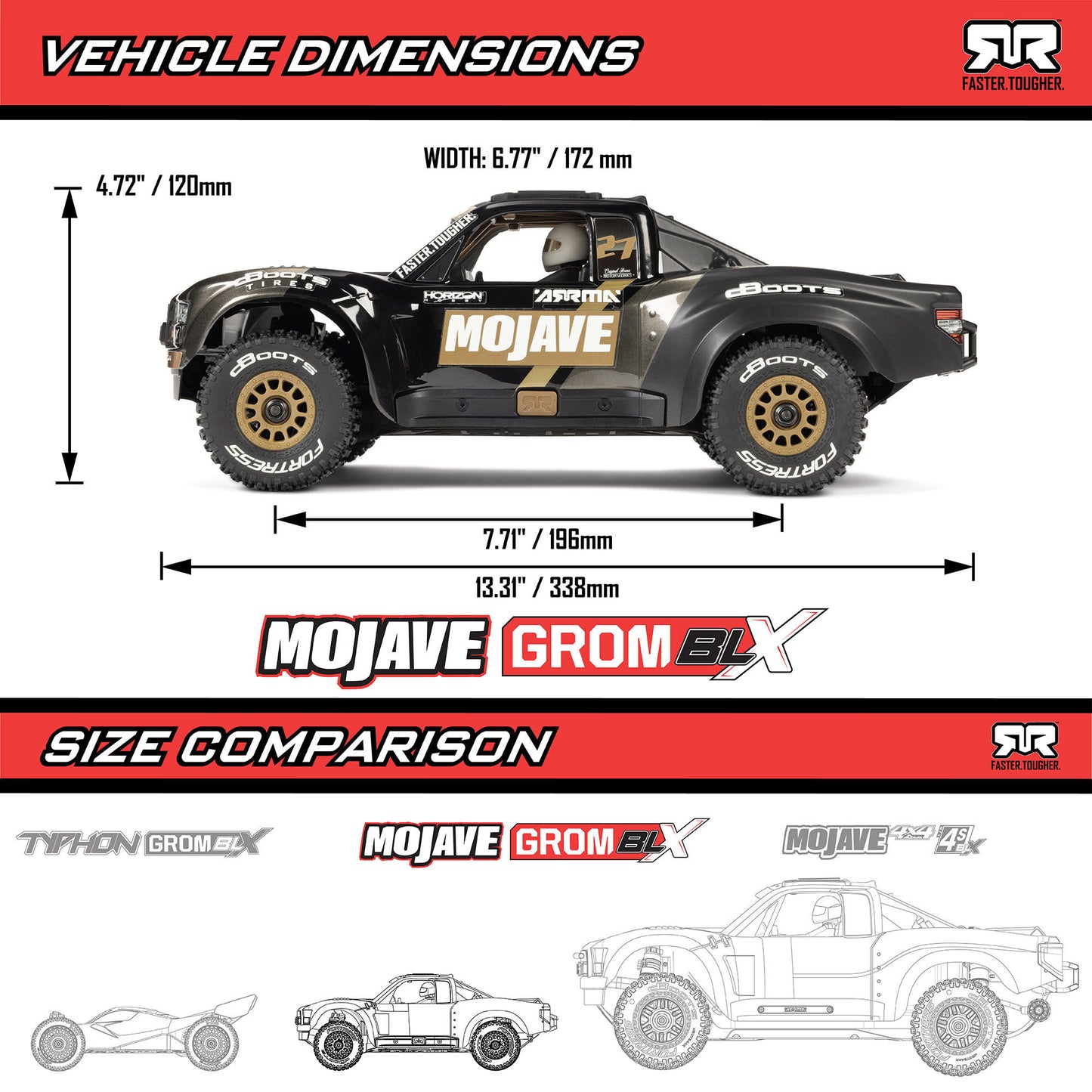 MOJAVE GROM 223S BLX Brushless 4X4 Small Scale Desert Truck RTR with DSC, Black ARA20304T1