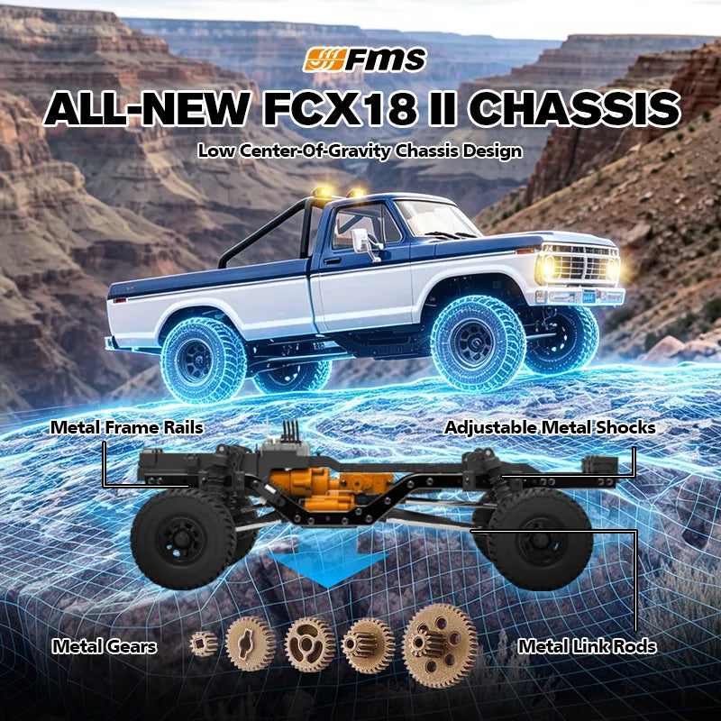 FMS FCX18 II 1:18 Ford F-100 RTR Brushed (Red) - 118L01BDRD