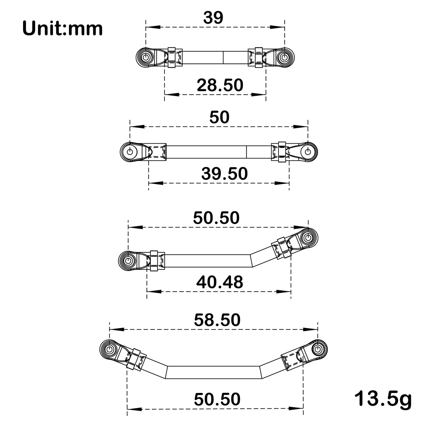 MEUS Racing 8PCS SCX24 Double Bent High Clearance Chassis Links for Axial 1/24 SCX24 C10 Bronco Wrangler - MEUS-SCX24-18
