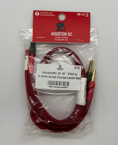 HoustonRC 2S 18” XT60 to 4-5mm Bullet Charge Leads Red