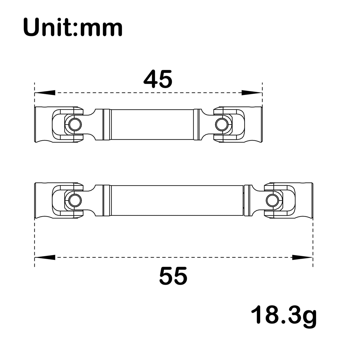 SCX24-01-KY2405 MEUS Racing Stainless Steel Drive Shaft With D-Shape-Hole for Axial 1/24 SCX24 C10 Bronco JLU