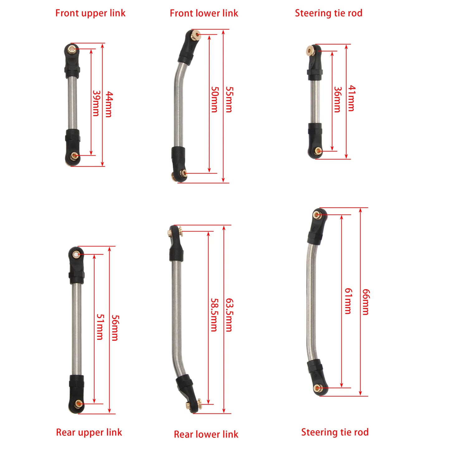 Meus Racing Stainless Steel High Clearance Chassis Links Steering Links Set 10pcs 132mm Wheelbase for 1/24 Rock Crawlers like SCX24 Basecamp | C10 | JLU | Bronco | 4Runner