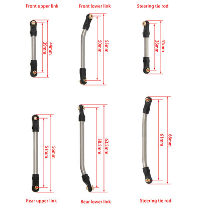 Meus Racing Stainless Steel High Clearance Chassis Links Steering Links Set 10pcs 132mm Wheelbase for 1/24 Rock Crawlers like SCX24 Basecamp | C10 | JLU | Bronco | 4Runner