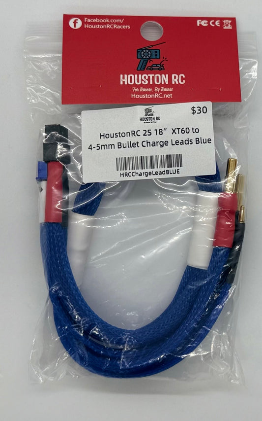 HoustonRC 2S 18” XT60 to 4-5mm Bullet Charge Leads Blue