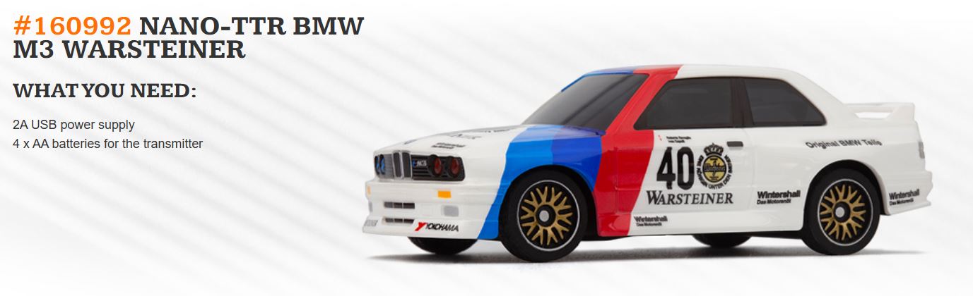 HPI Nano-TTR 1987 BMW M3 E30 Warsteiner 1/64 RTR Electric 2WD Micro Touring RC Car (White) w/2.4GHz Radio, Battery & USB-C Cable - HPI60992