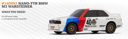 HPI Nano-TTR 1987 BMW M3 E30 Warsteiner 1/64 RTR Electric 2WD Micro Touring RC Car (White) w/2.4GHz Radio, Battery & USB-C Cable - HPI60992
