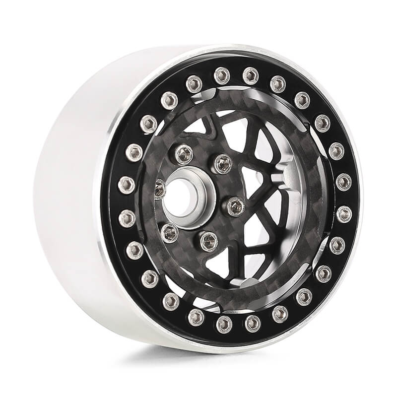 INJORA 1.9" Carbon Fiber & Aluminum -10mm Offset Wheels for 1/10 RC Crawlers (W1952) - DGW-1952BK