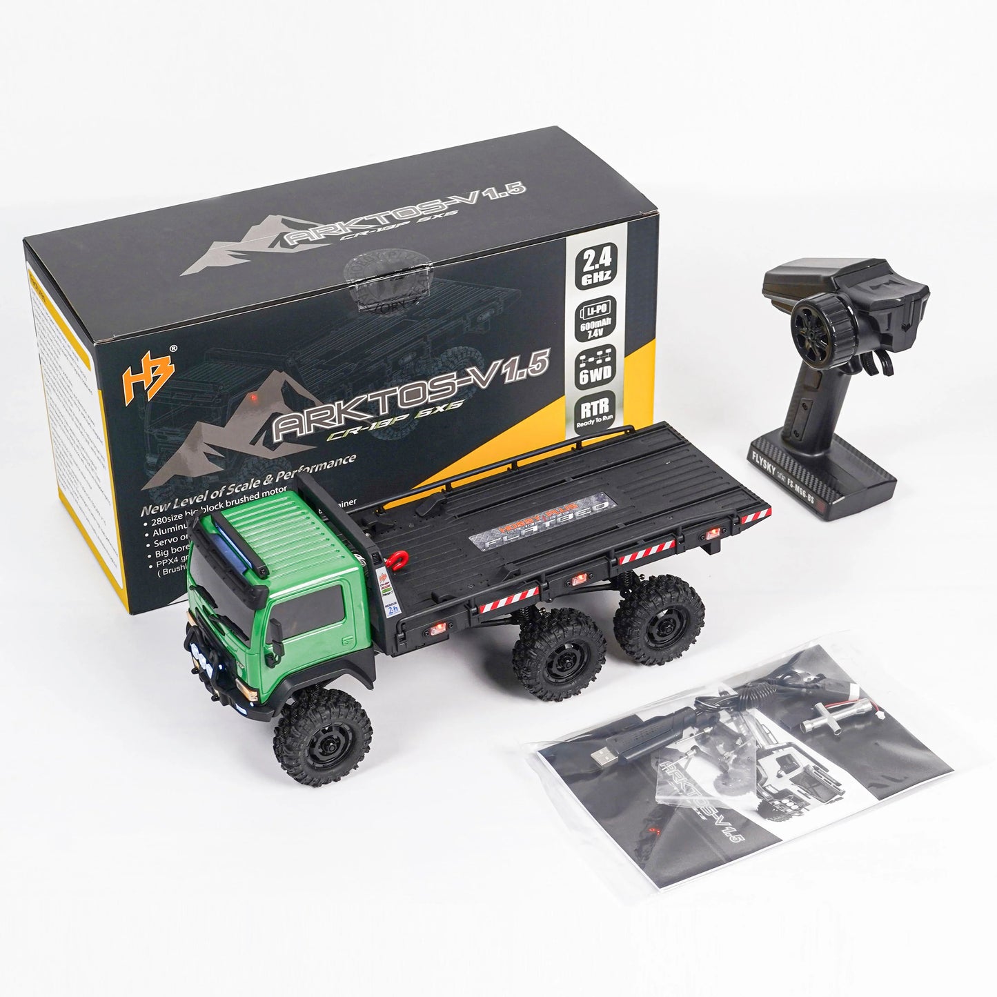 HobbyPlus CR18P Arktos 6X6 - V1.5 RTR 1/18 Micro Rock Crawler Flatbed Hauler (Green) w/2.4GHz Radio, Battery & Charger