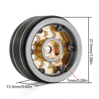 YQW-1008GL INJORA 1.0" 39g/pcs Brass Beadlock Wheels Negative Offset 2.65mm for 1/24 1/18 RC Crawlers - Gray