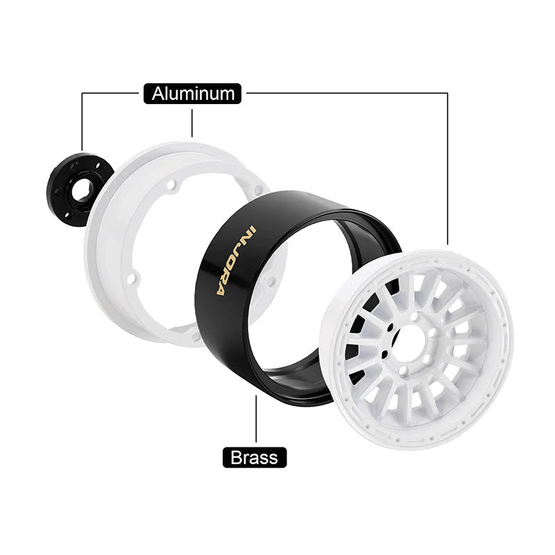 INJORA White color 2.2” Beadlock Wheel (W2259) w/Brass & Aluminum centers - DGW-2259WH