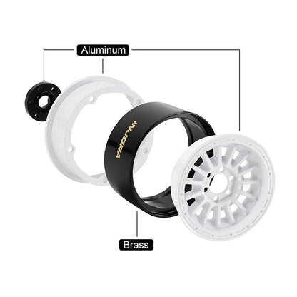 INJORA White color 2.2” Beadlock Wheel (W2259) w/Brass & Aluminum centers - DGW-2259WH