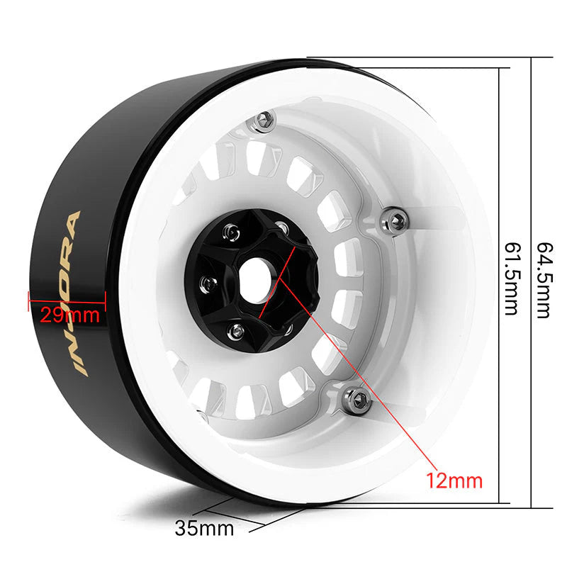 INJORA White color 2.2” Beadlock Wheel (W2259) w/Brass & Aluminum centers - DGW-2259WH