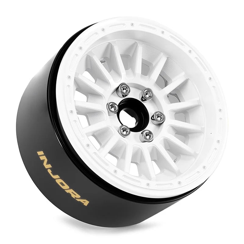 INJORA White color 2.2” Beadlock Wheel (W2259) w/Brass & Aluminum centers - DGW-2259WH