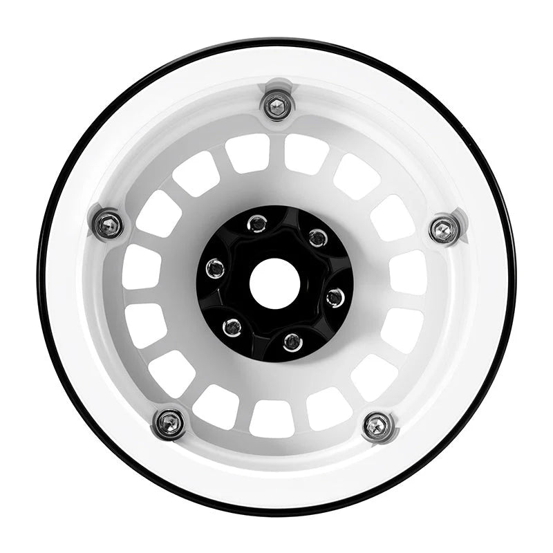 INJORA White color 2.2” Beadlock Wheel (W2259) w/Brass & Aluminum centers - DGW-2259WH