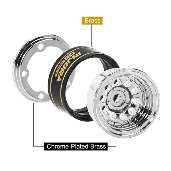INJORA D19 0.7" Brass Beadlock Wheels for 1/30 Axial SCX30, Chrome-Plated / Black-Plated (W7016) - W7016SR-19