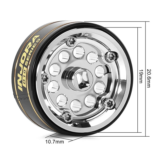 INJORA D19 0.7" Brass Beadlock Wheels for 1/30 Axial SCX30, Chrome-Plated / Black-Plated (W7016) - W7016SR-19