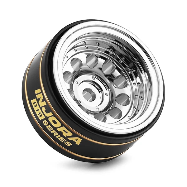 INJORA D19 0.7" Brass Beadlock Wheels for 1/30 Axial SCX30, Chrome-Plated / Black-Plated (W7016) - W7016SR-19