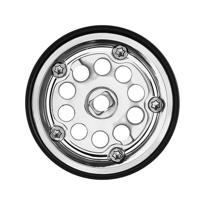 INJORA D19 0.7" Brass Beadlock Wheels for 1/30 Axial SCX30, Chrome-Plated / Black-Plated (W7016) - W7016SR-19