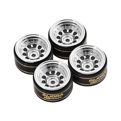 INJORA D19 0.7" Brass Beadlock Wheels for 1/30 Axial SCX30, Chrome-Plated / Black-Plated (W7016) - W7016SR-19