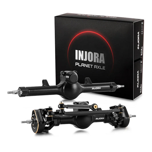 SCX24-190BKFR INJORA +4mm Extended Aluminum Front & Rear Axles Set for Axial SCX24 (Black)
