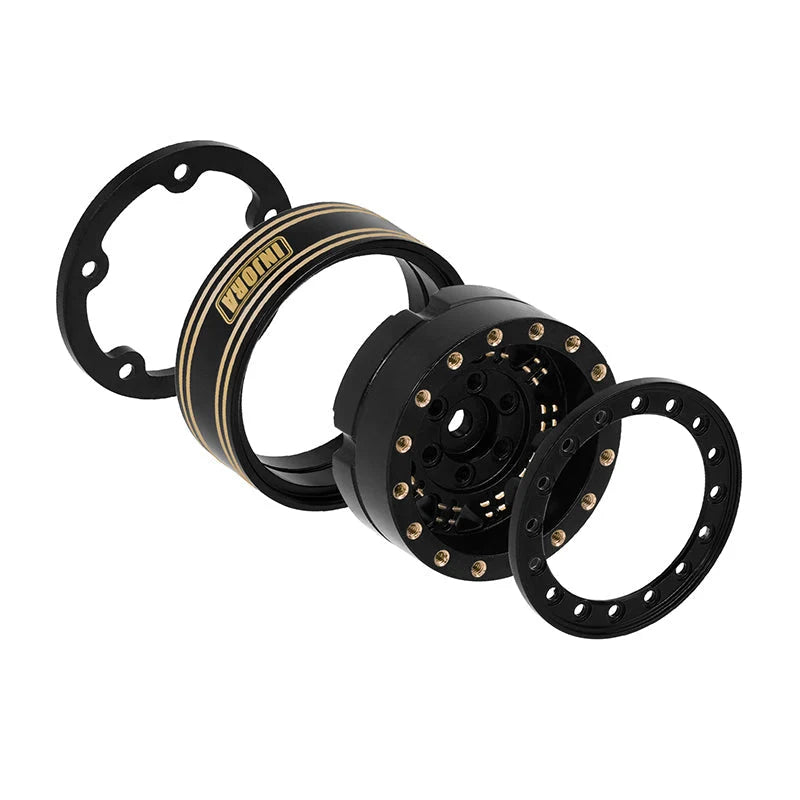 Injora 1.3” 81g/pcs Super Heavy Brass -5.25mm Offset Beadlock Wheels for 1/24 or 1/18 RC Crawler - YQW-1305BGD