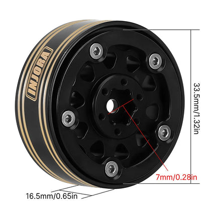 Injora 1.3” 81g/pcs Super Heavy Brass -5.25mm Offset Beadlock Wheels for 1/24 or 1/18 RC Crawler - YQW-1305BGD
