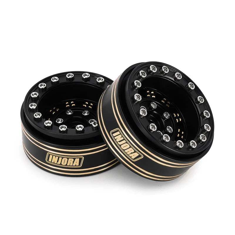 Injora 1.3” 81g/pcs Super Heavy Brass -5.25mm Offset Beadlock Wheels for 1/24 or 1/18 RC Crawler - YQW-1305BGD