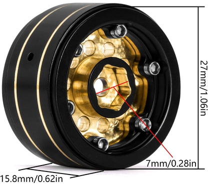 YQW-1008 INJORA 1.0 Beadlock Wheel Rims Black Coating Brass Rims for 1/24 1/18 RC Crawler Car Axial SCX24 AX24 TRX4M FCX24, 39g(Black)