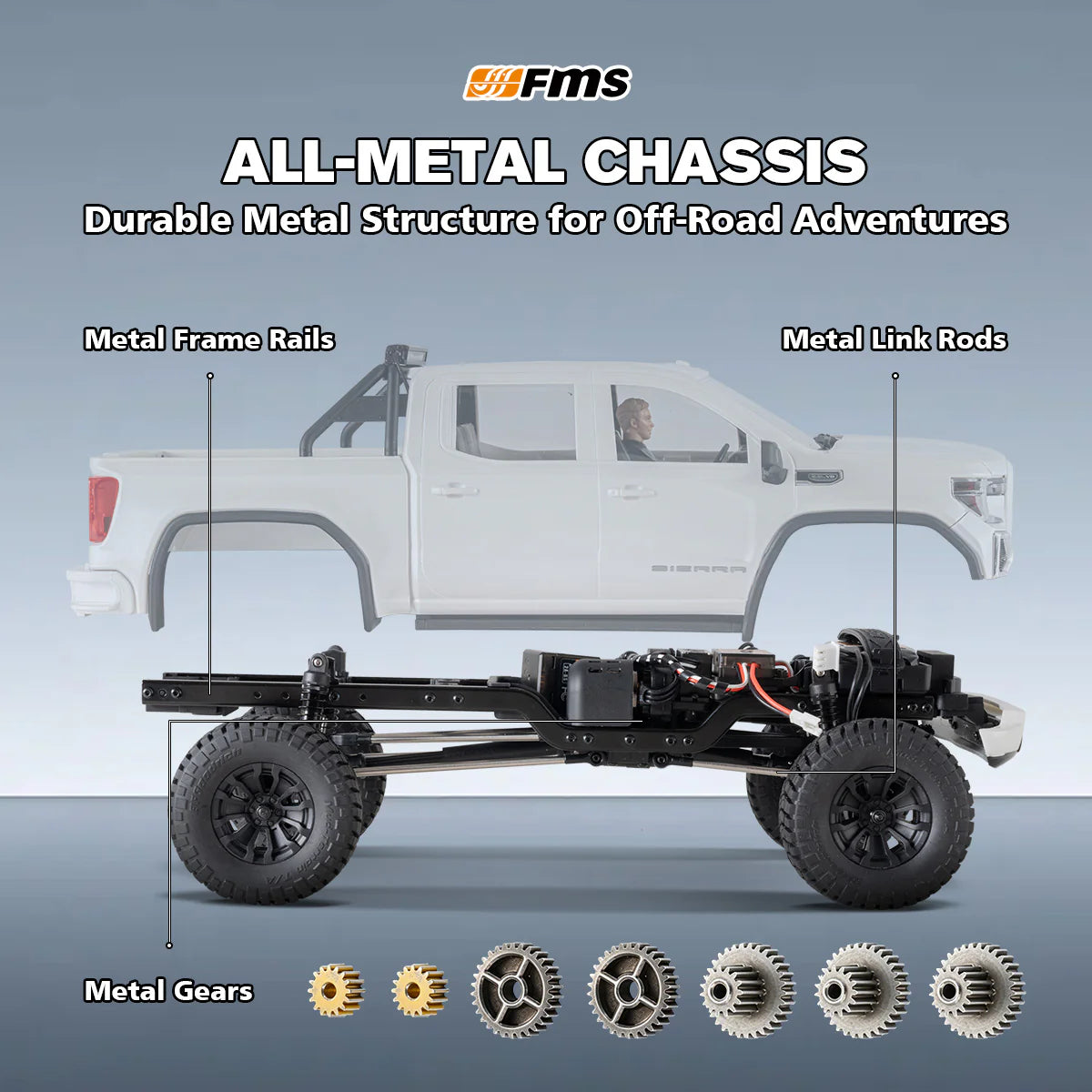 FMS FCX18S 1:18 GMC Sierra S RTR Brushless - FMS11853RTRWH-BL