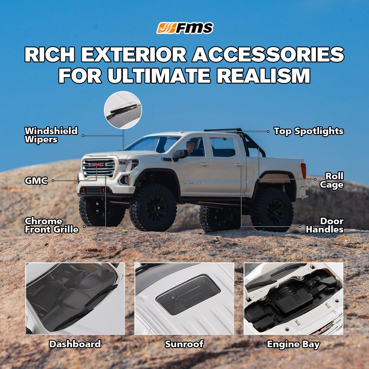 FMS FCX18S 1:18 GMC Sierra S RTR Brushless - FMS11853RTRWH-BL