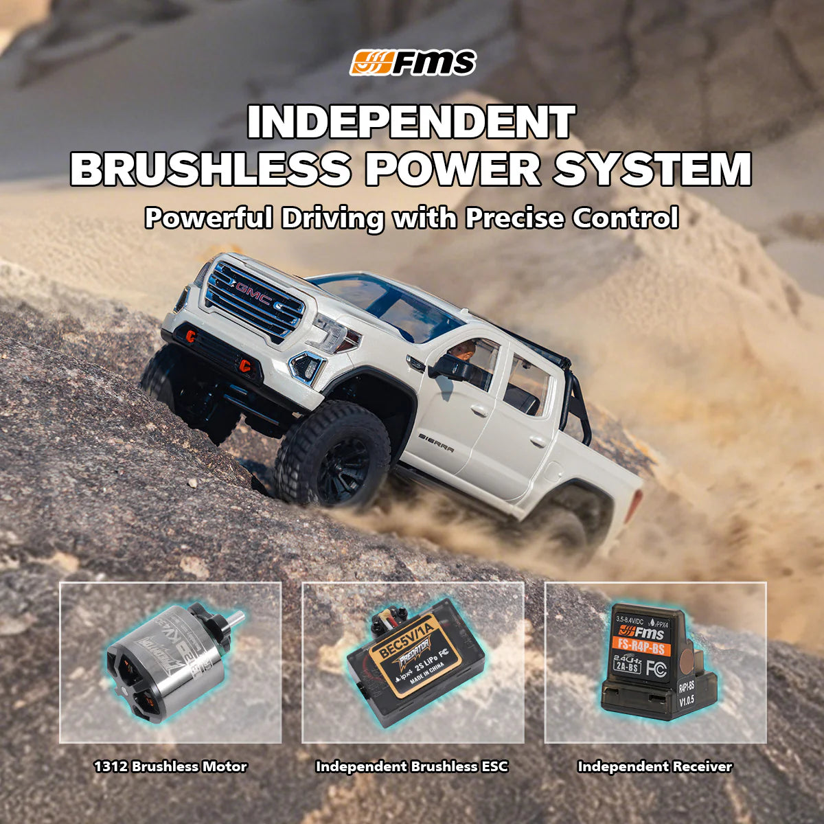 FMS FCX18S 1:18 GMC Sierra S RTR Brushless - FMS11853RTRWH-BL