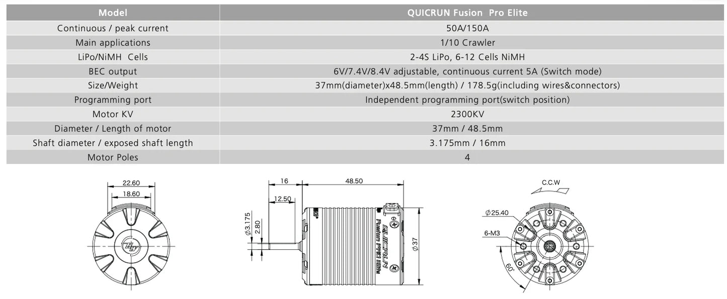 30120500 QUICRUN Fusion Pro ELITE (2in1 FOC System) - Hobbywing Brushless System for Crawler - *New 2025*