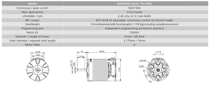 30120500 QUICRUN Fusion Pro ELITE (2in1 FOC System) - Hobbywing Brushless System for Crawler - *New 2025*