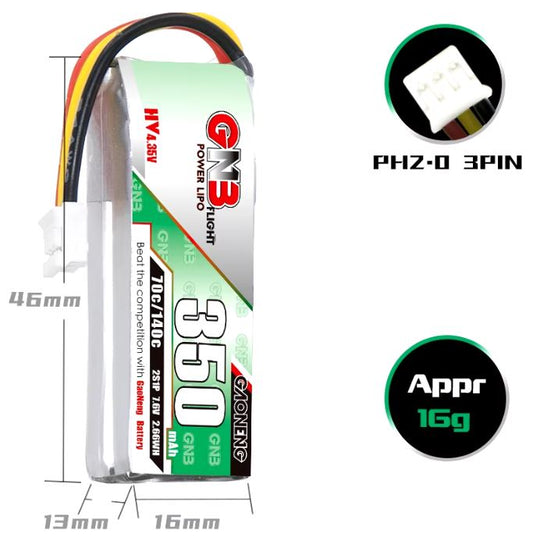 HRC 350 mAh 2S LiHV Softpack PH 2.0 Battery