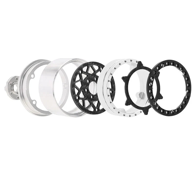 INJORA 1.9" Carbon Fiber & Aluminum -10mm Offset Wheels for 1/10 RC Crawlers (W1952) - DGW-1952BK