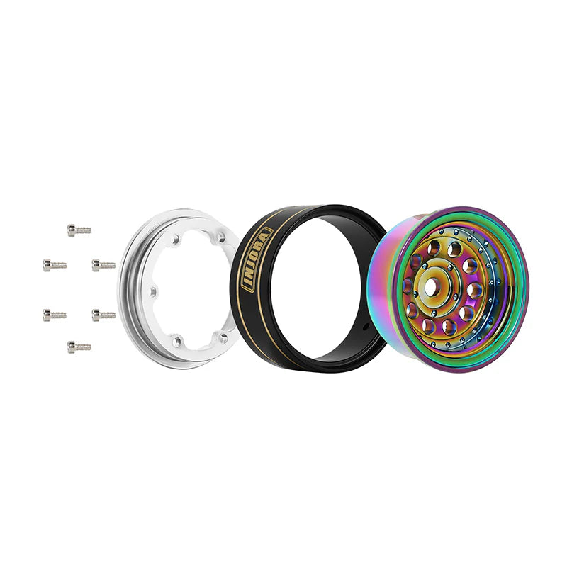 YQW-1008RW INJORA 1.0" Brass Beadlock Wheels for 1/24 Crawlers Rainbow