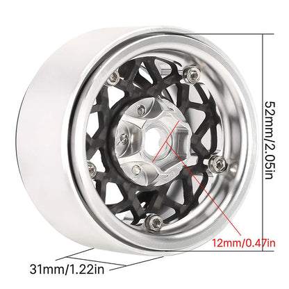 INJORA 1.9" Carbon Fiber & Aluminum -10mm Offset Wheels for 1/10 RC Crawlers (W1952) - DGW-1952BK
