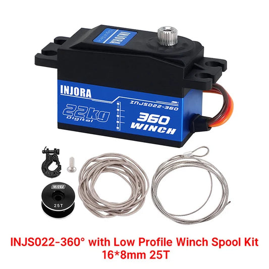 INJORA 22KG Brushed Winch Servo & Low Profile Winch Spool - INJS022-360-96